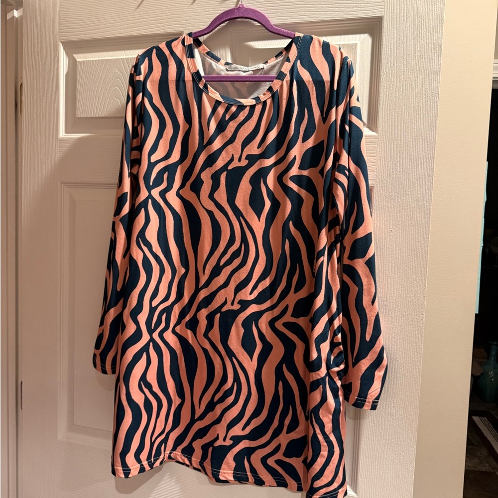 Coral and Blue Zebra Print Womens Dress